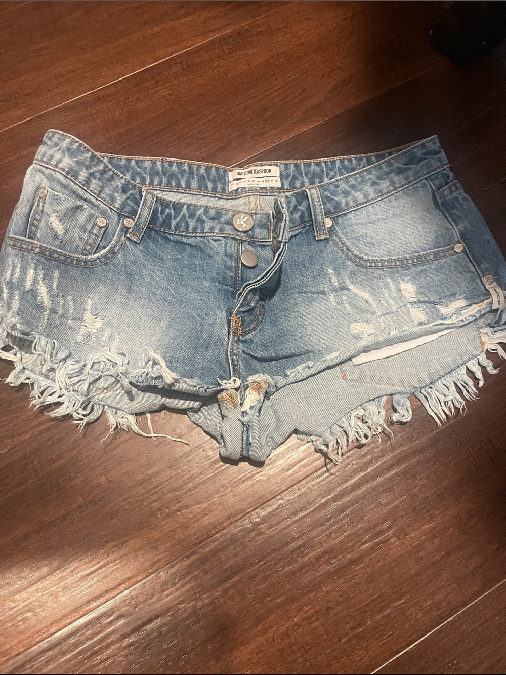 One Teaspoon Light Blue Distressed Denim Cutoff Shorts